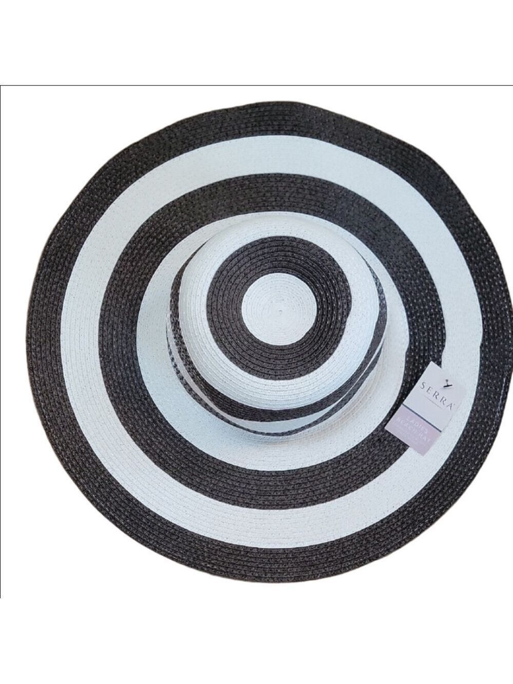 Serra Black and White Striped Paper/Poly Sun Hat NWT